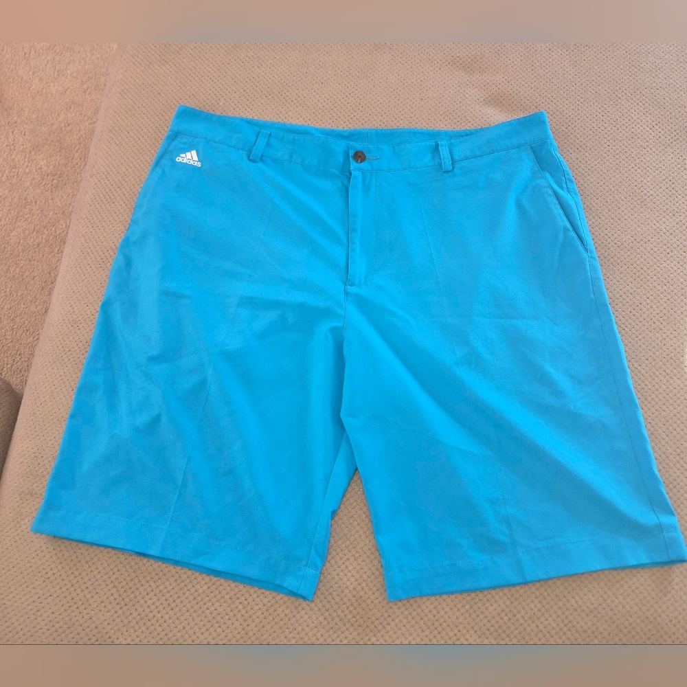 Adidas Climalite Aqua Blue Golf Shorts Golfing Zip Pockets Logo Button size 40 - Picture 2 of 14
